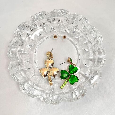 أقراط متدلية أنيقة من الفضة لعيد القديس باتريك على شكل البرسيم أقراط كريستال خضراء للنساء مجوهرات عصرية للسيدات in Kuwait