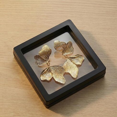 Gold Flower Drop Earrings for Women, Large Statement Dangle Earrings for Wedding Party, Hypoallergenic 18K Gold Plated Textured Petal Wing Jewelry, Birthday Gifts for Her in Kuwait