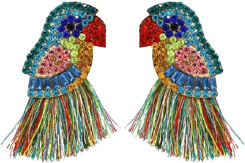 Parrot Earrings for Women, Bird Parrot Tassel Earrings for Womens, Rhinestone Parrot Dangle Earring Hypoallergenic, Cubic Zirconia Parrot Drop Earring, Parrot Jewelry Funny earrings in Saudi Arabia