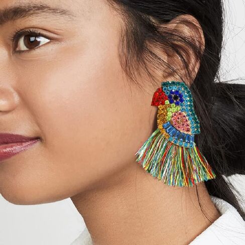 Parrot Earrings for Women, Bird Parrot Tassel Earrings for Womens, Rhinestone Parrot Dangle Earring Hypoallergenic, Cubic Zirconia Parrot Drop Earring, Parrot Jewelry Funny earrings in Saudi Arabia