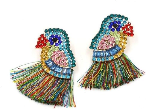 Parrot Earrings for Women, Bird Parrot Tassel Earrings for Womens, Rhinestone Parrot Dangle Earring Hypoallergenic, Cubic Zirconia Parrot Drop Earring, Parrot Jewelry Funny earrings in Saudi Arabia