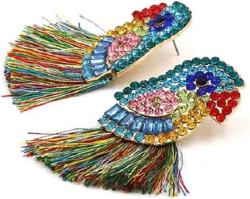 Parrot Earrings for Women, Bird Parrot Tassel Earrings for Womens, Rhinestone Parrot Dangle Earring Hypoallergenic, Cubic Zirconia Parrot Drop Earring, Parrot Jewelry Funny earrings in Saudi Arabia