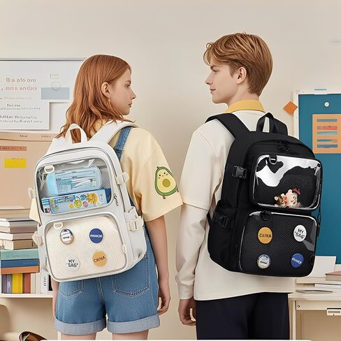 حقيبة ظهر سوداء كبيرة من Ita مع إدراج، حقيبة ظهر Kawaii Pin Display للسفر الجامعي، حقيبة يومية للعمل مع حقيبة كمبيوتر محمول in Kuwait