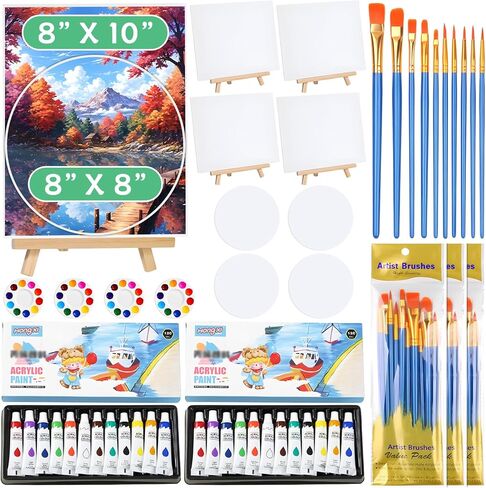 Jaseppor 70 Piece Painting Kit for Kids & Beginners Complete Art Supplies Set with 4 Easels, 30 Brushes & 2*12 Colors Acrylic Paints Perfect for Painting Parties, Family Craft, Classroom Art Projects in Saudi Arabia