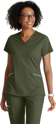 BARCO One Performance Knit Victory Top for Women - V-Neck with Overlap, Angled Zipper Waist Pockets Women's Scrub Top in Kuwait