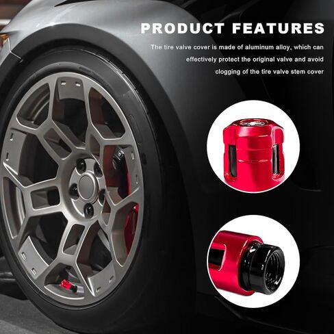 4 PCS Car Tire Valve Stem Caps, Unique Shape Corrosion-Resistant Aluminum Auto Wheel Valve Covers, Dustproof Leak-Proof Tire Air Caps for Trucks SUVs Motorcycles Bicycles (Red) in Saudi Arabia