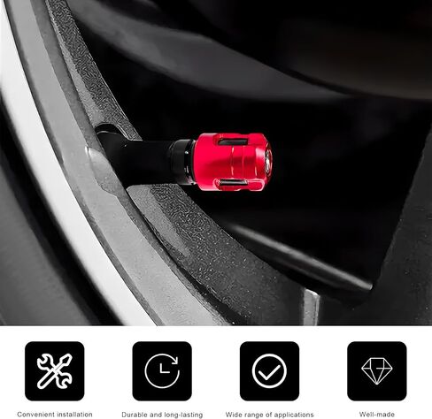 4 PCS Car Tire Valve Stem Caps, Unique Shape Corrosion-Resistant Aluminum Auto Wheel Valve Covers, Dustproof Leak-Proof Tire Air Caps for Trucks SUVs Motorcycles Bicycles (Red) in Saudi Arabia