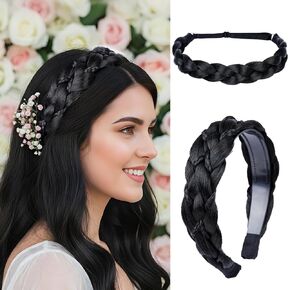 عصابات رأس مضفرة للنساء قطعتين من عصابة الرأس المصنوعة يدويًا مع أسنان وضفائر شعر مطاطية قابلة للتمدد للفتيات إكسسوارات شعر تجميل (بني داكن) in Kuwait