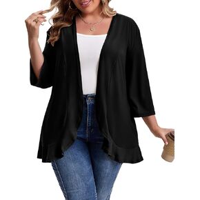 سترة نسائية من MK Shop Limited مقاس كبير 3/4 كم كاجوال خفيفة الوزن وناعمة ومفتوحة من الأمام مع جيوب in Kuwait