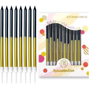 24 قطعة من شموع عيد الميلاد الذهبية السوداء، شموع رفيعة طويلة للكعك، تزيين الكيك القوطي (أسود وذهبي) in Kuwait