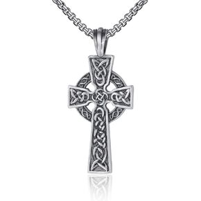 قلادة رجالي فايكنغ سلتيك الأيرلندية عقدة الصفاء الصلاة قلادة الصليب الرجال المجوهرات مع سلسلة حبل جلد طبيعي أسود (مجموعة سلتيك-1) in Kuwait