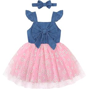 Renotemy Toddler Baby Girl Outfits Summer Dresses Sleeveless Infant Denim Sundress Jeans Dress for Girl Clothes in Kuwait