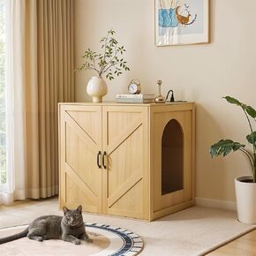 حاوية فضلات القطط الكبيرة مع شاحن، حاوية أوتوماتيكية لصناديق القمامة ذاتية التنظيف 3/4، خزانة صندوق فضلات المزرعة مع أبواب قابلة للإزالة بنفسك، بني ريفي in Kuwait