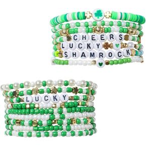 St Patrick's Day Beaded Stretch Bracelets Sets Green Beaded Charm Stretch Elastic Bracelets Handmade Irish Bracelet St Patrick's Day Accessories Elastic Stackable Beaded Jewelry in Saudi Arabia