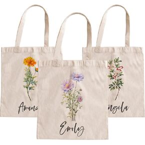 حقيبة يد نسائية مخصصة تحمل الاسم وزهرة الميلاد، مقاس 16 × 15، 12 زهرة، اقتراح وصيفة العروس، التقاعد in Kuwait