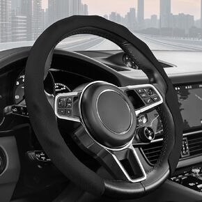 Premium Nappa Leather Steering Wheel Cover, Universal 15 in Car Steering Wheel Cover, Non-Slip and Breathable, Fits Most Cars(Black) in Kuwait