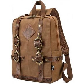 حقيبة ظهر قماشية كلاسيكية من الفايكنج السلتيك للرجال والنساء، حقيبة ظهر بحزام شبكي مسامي للتنقل في الحرم الجامعي (بني كاكي) (عقدة سلتيك) in Kuwait