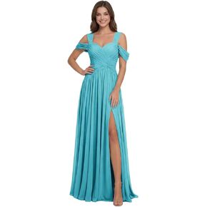 Off The Shoulder Chiffon Bridesmaid Dresses for Women Long Formal Dress with Slit Pleated Wedding Guest Gown L04019 in Saudi Arabia