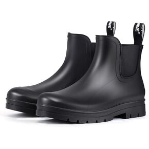 Showave Women's Rain Boots Ankle Waterproof Boots Slip On Wide Foot Rubber Booties Lightweight Stylish Chelsea Boot with Comfort Insole for Garden/Commute in Kuwait