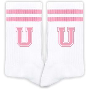 Pink And White-Striped Letter Socks, Sports Socks For Women, Pink Team socks, Friends And Family, Birthday Gift. in Saudi Arabia