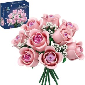 Pink Roses Flowers Bouquet Building Set Compatible with Lego for Adults and Girls,Gift for Valentines Lovers,Artificial Flowers Home Office Decor in Kuwait