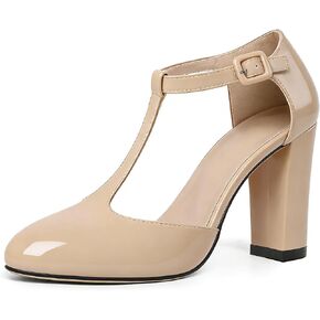 Mettesally Women Chunky Pumps Ankle T Strap Round Toe Block Heel Dress Shoes 3.5 Inches Patent Leather in Kuwait