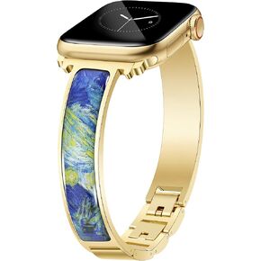 أساور ساعة ذهبية رفيعة للنساء متوافقة مع ساعة أبل 38 مم 40 مم 41 مم 42 مم 44 مم 45 مم 49 مم مجوهرات أنيقة سوار معدني قابل للتعديل لسلسلة iWatch 8/7/6/5/4/3/2/1/SE/Ultra in Kuwait