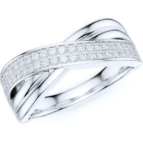 Sterling Silver 7.6mm Wide Unisex CrissCorss Two Rows Simulated Round Brilliant Diamond or Genuine Moissanites Wedding Band Fashion Ring in Kuwait