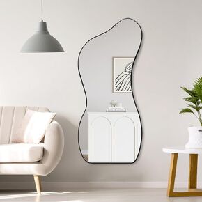 Large Irregular Wall Mirror 47.2"x22", Unique Shaped Black Asymmetrical Mirror, Modern Oblong Wavy Mirror for Living Room,Bathroom,Entryway,Dining Room in Saudi Arabia