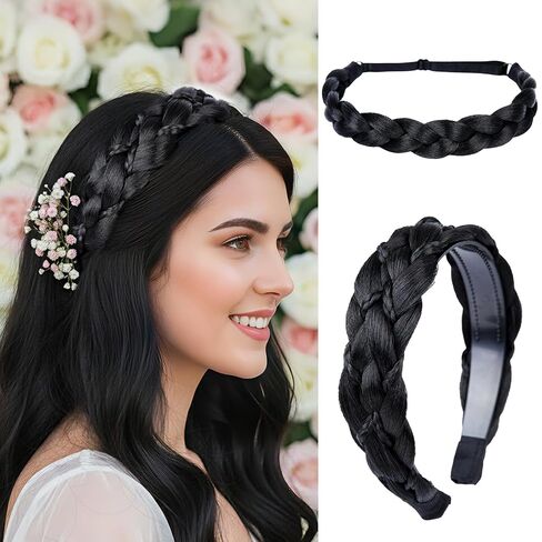 عصابات رأس مضفرة للنساء قطعتين من عصابة الرأس المصنوعة يدويًا مع أسنان وضفائر شعر مطاطية قابلة للتمدد للفتيات إكسسوارات شعر تجميل (بني داكن) in Kuwait