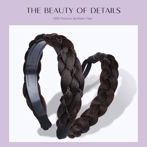 عصابات رأس مضفرة للنساء قطعتين من عصابة الرأس المصنوعة يدويًا مع أسنان وضفائر شعر مطاطية قابلة للتمدد للفتيات إكسسوارات شعر تجميل (بني داكن) in Saudi Arabia