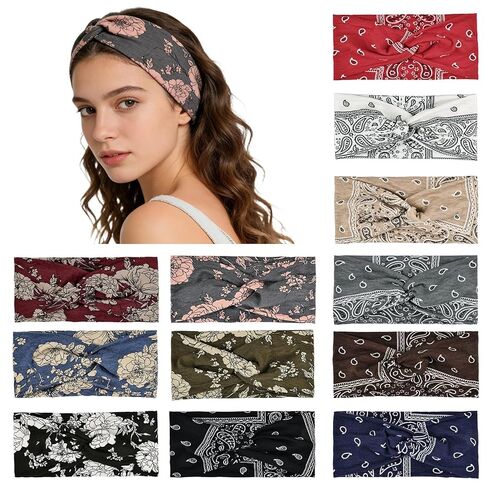 12 قطعة من عصابات الرأس النسائية ذات اللون الواحد، عصابات رأس واسعة أفريقية، عصابات رأس عمامة إضافية للتدريبات الرياضية والارتداء اليومي in Kuwait