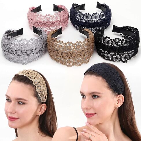 LONEEDY عصابة رأس من الدانتيل متعددة الألوان غير قابلة للانزلاق واسعة الرأس للنساء والفتيات (زهرة الشمس) in Kuwait