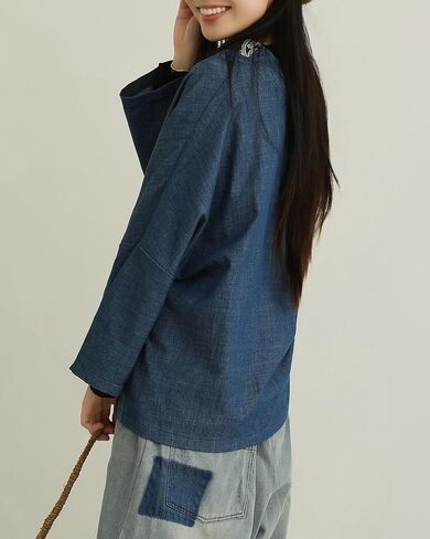 Patchwork Denim Kimono Jacket Wide Sleeve Cardigan Wrap Front with Belt Paisley Print Coat for Women in Saudi Arabia