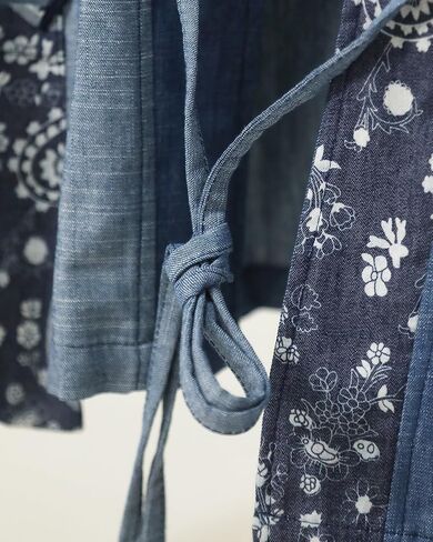 Patchwork Denim Kimono Jacket Wide Sleeve Cardigan Wrap Front with Belt Paisley Print Coat for Women in Saudi Arabia