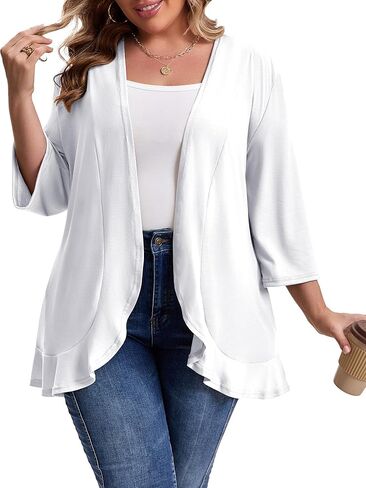 سترة نسائية من MK Shop Limited مقاس كبير 3/4 كم كاجوال خفيفة الوزن وناعمة ومفتوحة من الأمام مع جيوب in Kuwait