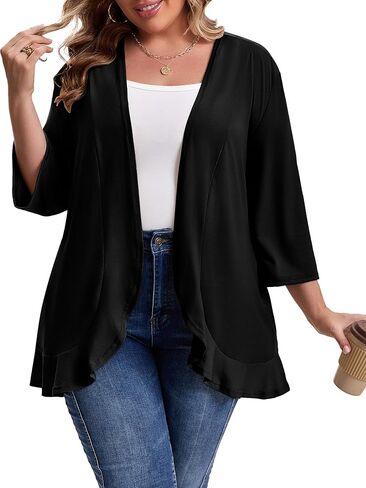 سترة نسائية من MK Shop Limited مقاس كبير 3/4 كم كاجوال خفيفة الوزن وناعمة ومفتوحة من الأمام مع جيوب in Kuwait