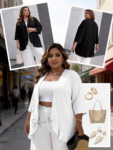 سترة نسائية من MK Shop Limited مقاس كبير 3/4 كم كاجوال خفيفة الوزن وناعمة ومفتوحة من الأمام مع جيوب in Kuwait