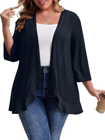 سترة نسائية من MK Shop Limited مقاس كبير 3/4 كم كاجوال خفيفة الوزن وناعمة ومفتوحة من الأمام مع جيوب in Kuwait