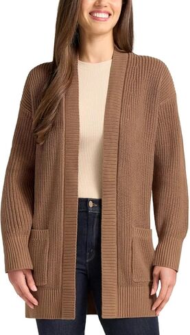 سترة نسائية من Max and Mia مفتوحة من الأمام بأكمام طويلة من القطن الممشط مع جيوب in Kuwait