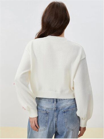 SHENHE Women's Bow Sweater Cardigan Button Down V Neck Lightweight Knit Cropped Cardigan in Saudi Arabia