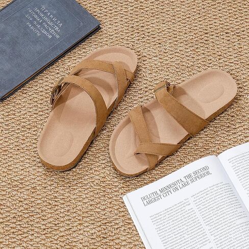 Women's Cork Sandals with Adjustable Buckle, Comfortable Open Toe Flip Flops Shoes for Summer Beach in Saudi Arabia