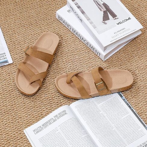 Women's Cork Sandals with Adjustable Buckle, Comfortable Open Toe Flip Flops Shoes for Summer Beach in Saudi Arabia