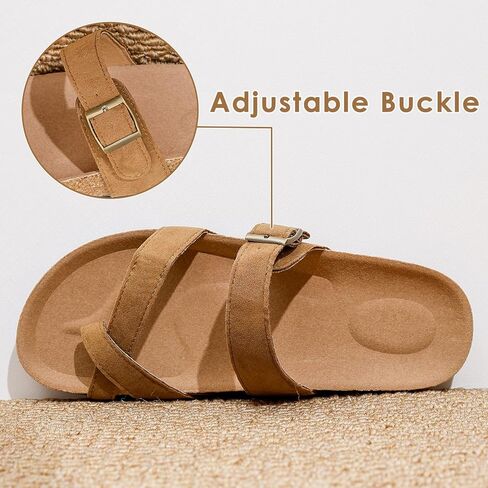 Women's Cork Sandals with Adjustable Buckle, Comfortable Open Toe Flip Flops Shoes for Summer Beach in Saudi Arabia