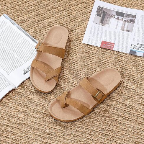 Women's Cork Sandals with Adjustable Buckle, Comfortable Open Toe Flip Flops Shoes for Summer Beach in Saudi Arabia