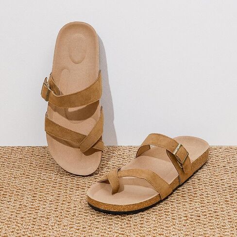 Women's Cork Sandals with Adjustable Buckle, Comfortable Open Toe Flip Flops Shoes for Summer Beach in Saudi Arabia