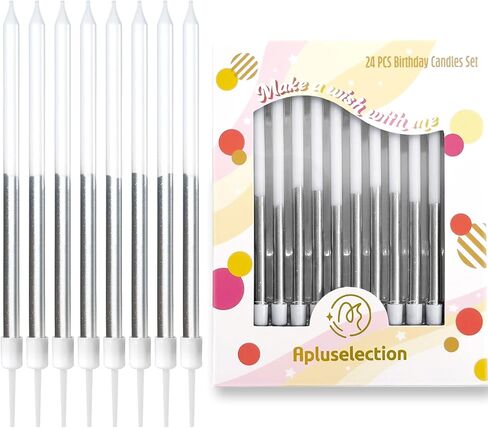 24 قطعة من شموع عيد الميلاد الذهبية السوداء، شموع رفيعة طويلة للكعك، تزيين الكيك القوطي (أسود وذهبي) in Kuwait