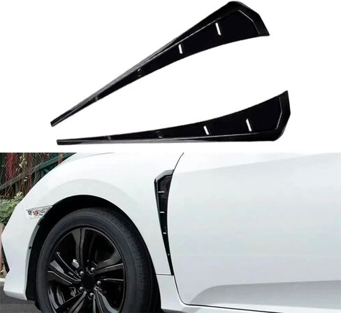 Hex Autoparts قطعتان من أغطية فتحات تهوية جناح السيارة الجانبية العالمية مع شريط مزدوج الجوانب، ملصقات على شكل واقي الطين باللون الأسود اللامع، زخرفة الجسم الخارجية اليسرى واليمنى لمعظم المركبات in Saudi Arabia