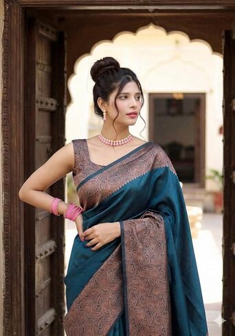 Women's Banarasi Jacquard Art Silk Saree With Unstitched Blouse Piece in Saudi Arabia