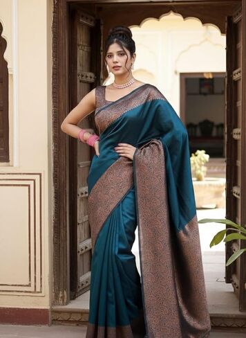 Women's Banarasi Jacquard Art Silk Saree With Unstitched Blouse Piece in Saudi Arabia